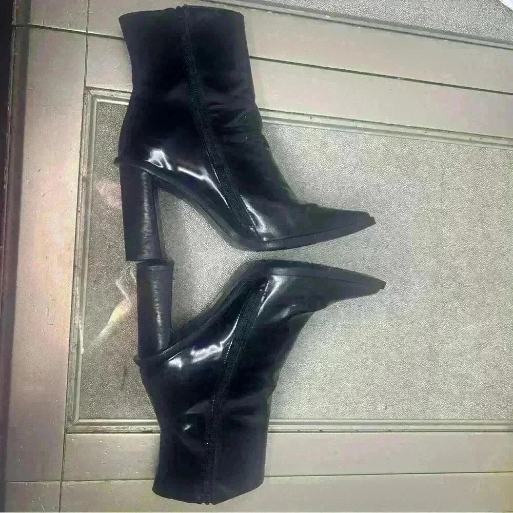 Free People 90s Black Patent Leather Square toe Ankle Boot Retro US 9 - Picture 3 of 11